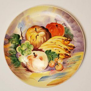 Vintage Decorative Plate, Hand Painted, signed by artist Nagasaki, Fruit decor